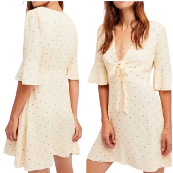 FREE PEOPLE All Yours Cream Polka Dot Tie-Dress - Picture 1 of 4